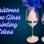 christmas wine glass painting ideas, two hand painted stemmed white and silver christmas tree wine glasses with glitter